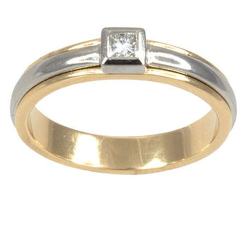 18ct Gold 2 Tone Diamond Solitaire Ring Size N